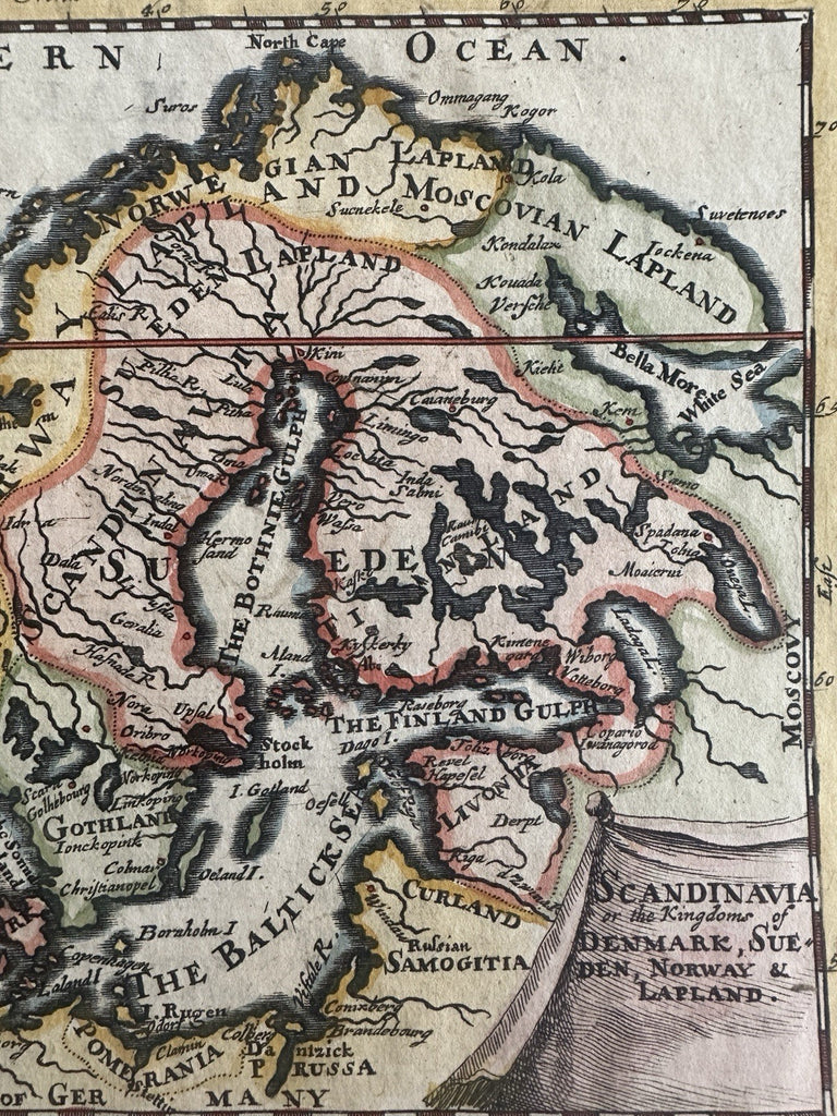 Scandinavia Norway Sweden Denmark Lapland Denmark 1695 Moll hand colored map