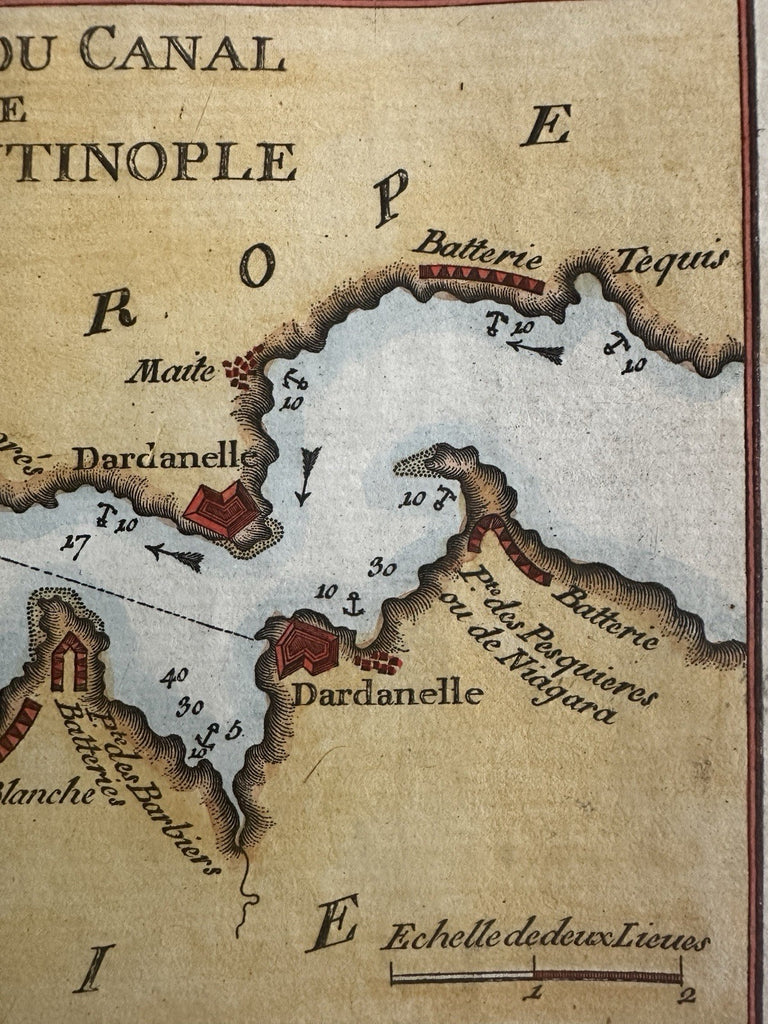 Constantinople Dardanelles Asia 1764 Roux engraved colored coastal map
