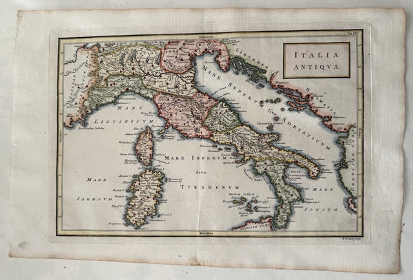 Italy historical Italia antiqua 1747 Cellarius fine antique hand colored map