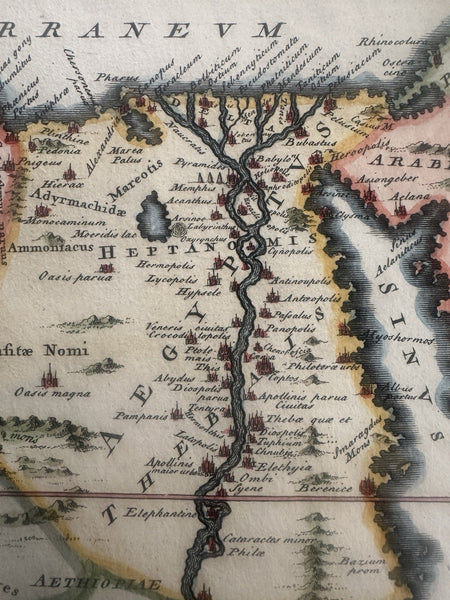 Ancient Egypt Nile river Libya  1747 Cellarius antique hand colored map