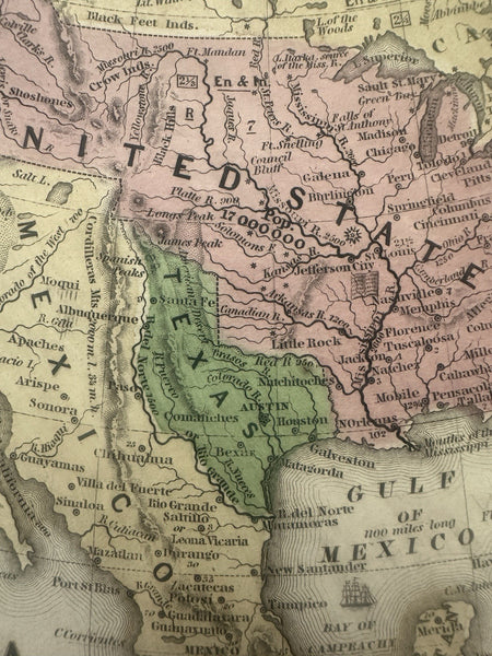 huge Texas as a Republic in North America 1839 antique hand colored map