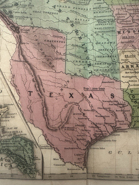 Texas as a Republic in territorial United States 1839 antique hand colored map