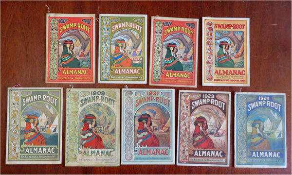 Swamp Root Almanac 1909-43 nice Lot x 9 w/ Dream Books Zodiac