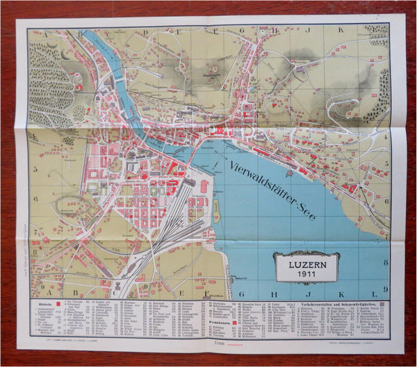 Lucerne Switzerland Tourist Sightseeing City Plan 1911 Luzern pocket map