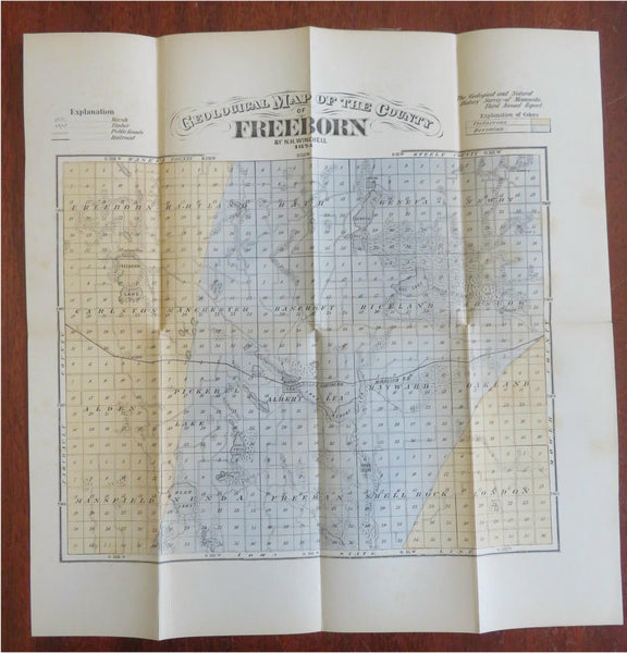 Freeborn County Minnesota Albert Lea Geneva 1874 Winchell geological map