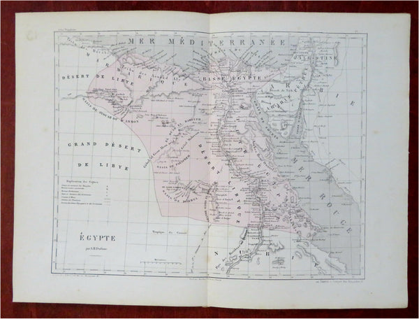 Egypt North Africa Sudan Cairo Alexandria Nile River 1855 Dufour engraved map