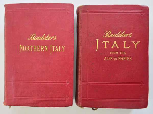 Baedeker Guides 1913-28 Italy Alps Naples Rome Milan Lot x 2 books w/ 100+ maps