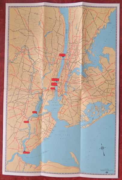 Manhattan New York Road Map Holland Tunnel George Washington Bridge 1936 map