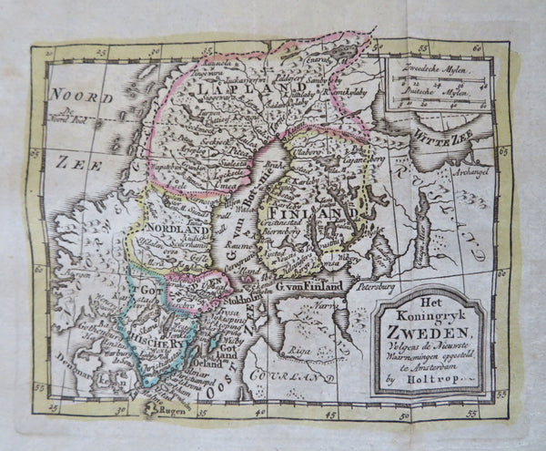 Scandinavia Kingdom of Sweden Finland Lapland 1781 Holtrop scarce miniature map