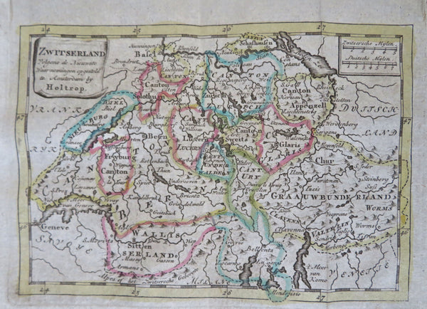 Switzerland Bern Zurich Geneva Basel Swiss Alps 1780 Holtrop rare miniature map