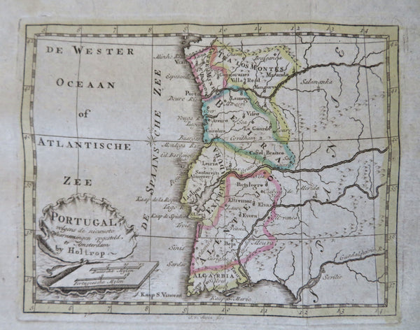 Portugal 1780 rare decorative Holtrop miniature map w/ old hand color