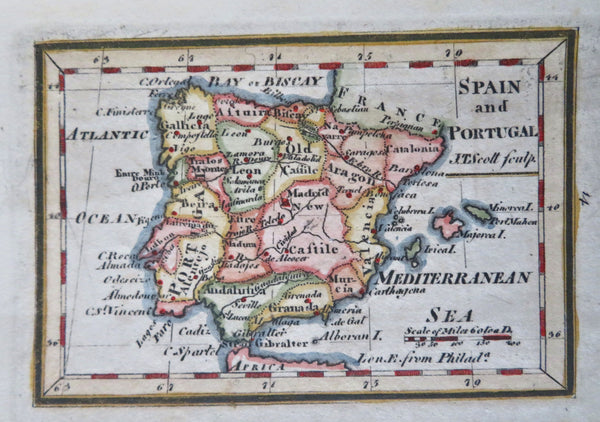 Spain & Portugal Catalonia Castille c. 1796 Gibson early American miniature map