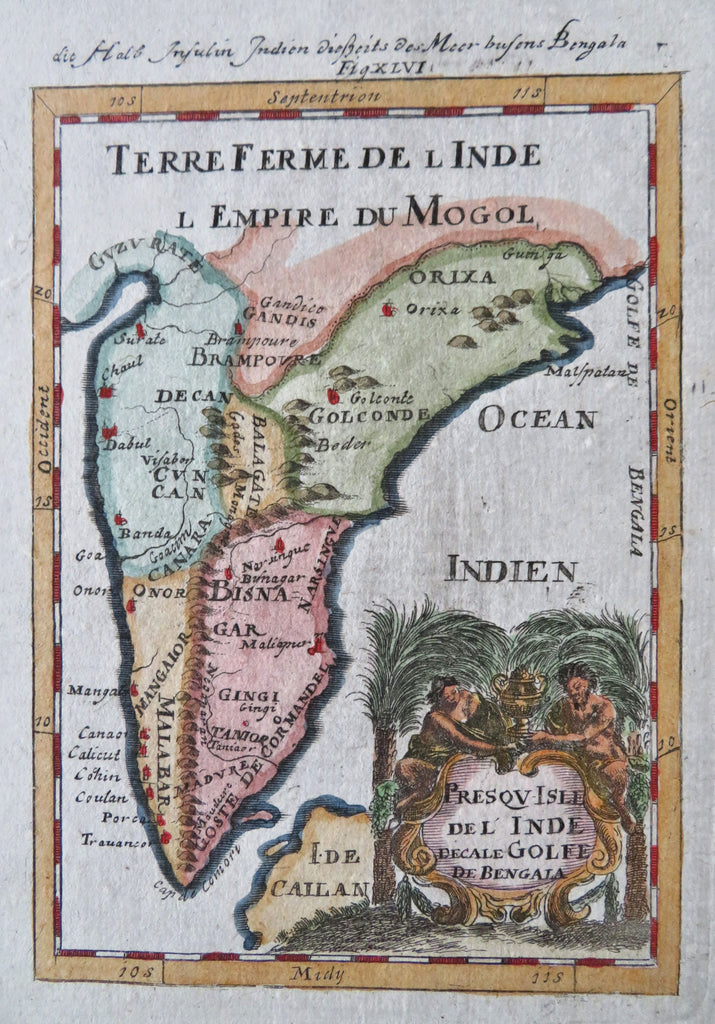 Mughal Empire India Goa Golconda Sri Lanka 1719 Mallet decorative hand color map