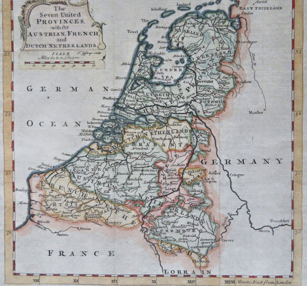 Seven United Provinces Netherlands Belgium Luxembourg 1756 Jefferys engraved map