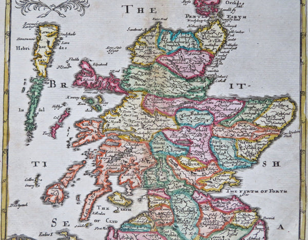 Scotland Edinburgh Aberdeen Glasgow Orkneys Shetland 1720 Moll engraved map