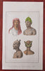 Marpuesas Island Polynesia Men & Women body face Tattoos 1837 scarce French view