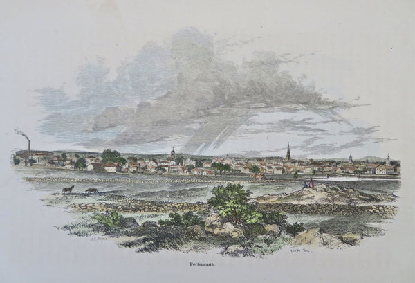 Portsmouth New Hampshire 1859 prospect city view hand colored lovely rare print