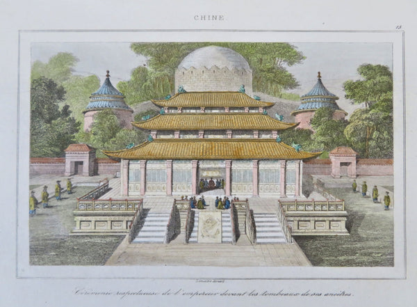 China Imperial Tomb Qing Empire 1839 rare Remembrance Ceremony hand color print