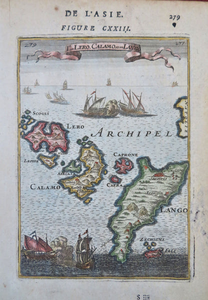 Leros Kalymnos Dodecanese Islands Aegean Sea Greece 1683 Mallet decorative map
