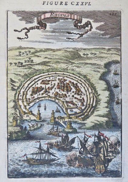 Rhodes Mediterranean Island Sailing Ships Sea Battle 1683 Mallet city view print