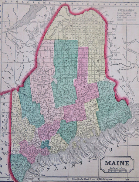 Maine state by itself 1856 Morse miniature hand colored cerographic map