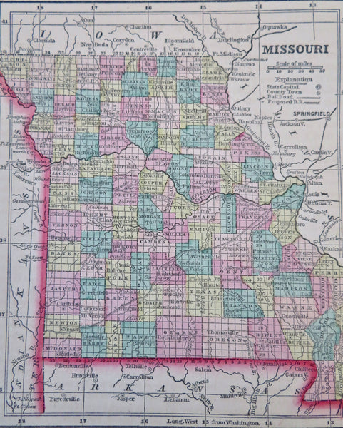 Missouri Jefferson City St. Louis 1856 Morse Cerographic miniature map