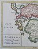 Ancient Greece Sparta Athens Corinth Peloponnesus Attica c. 1700 historical map