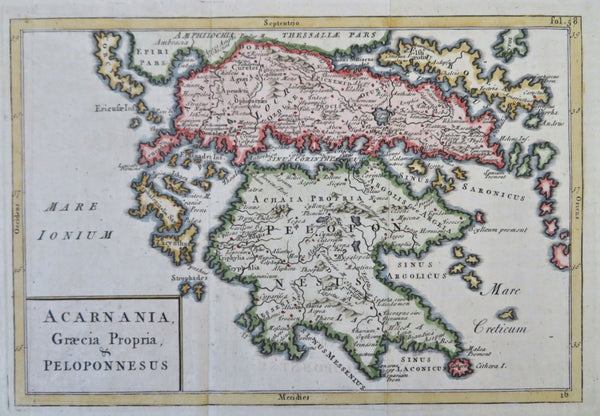 Ancient Greece Sparta Athens Corinth Peloponnesus Attica c. 1700 historical map