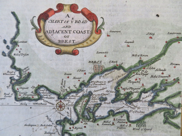 Brest Brittany France coastal survey 1700 Moll detailed engraved harbor map