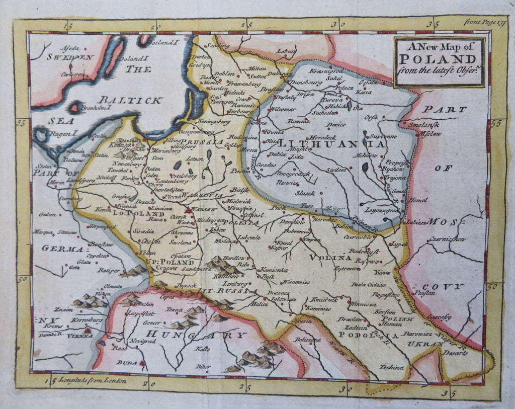 Poland-Lithuania Warsaw Krakow Vilnius 1749 hand color map