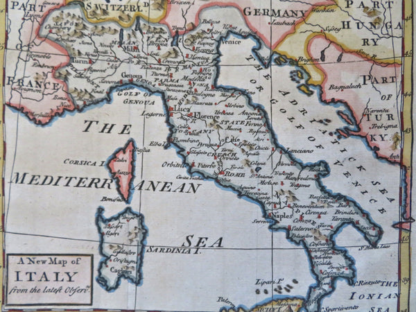 Italy By Itself lovely scarce 1749 Senex hand color engraved map