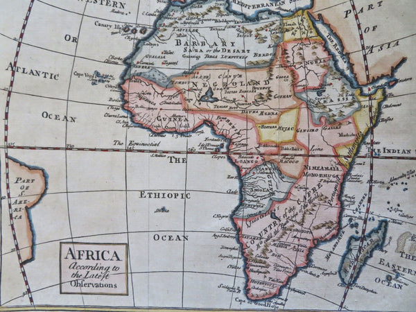 Africa continent 1749 scarce miniature engraved & hand colored map