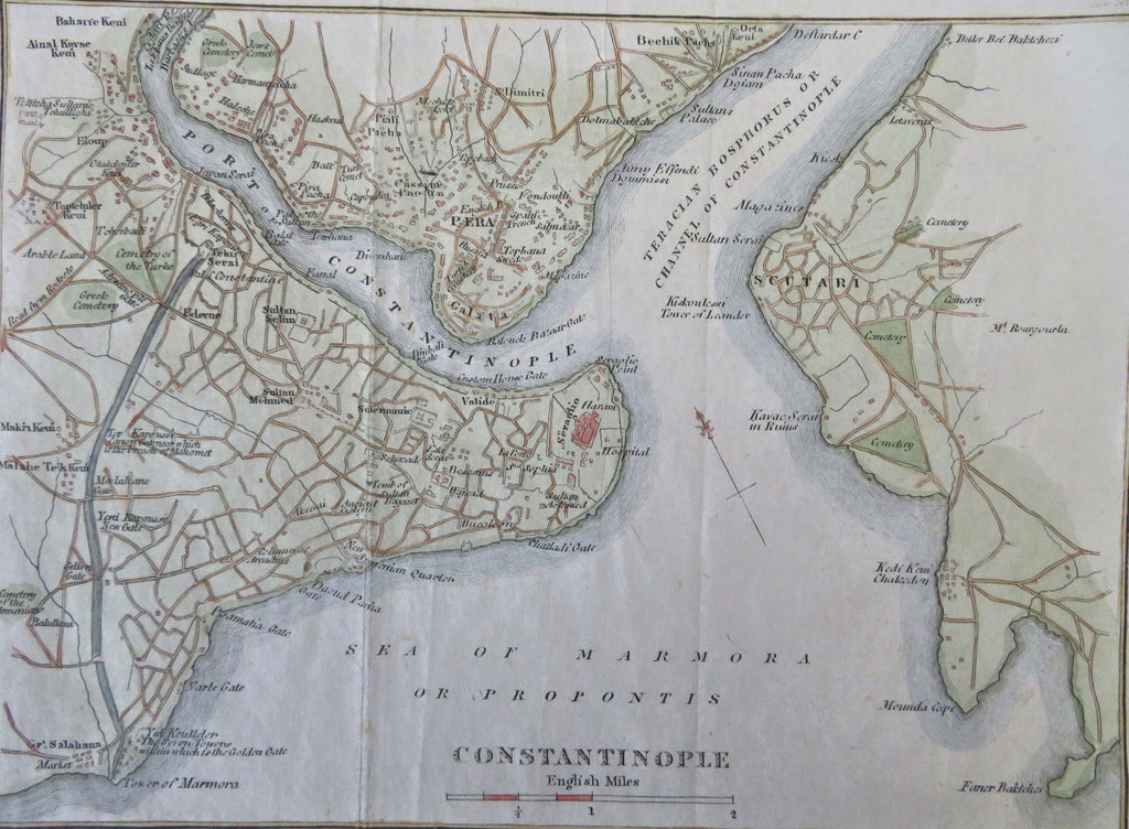 Constantinople Ottoman Empire Turkey Istanbul Sea of Marmara 1840 miniature map