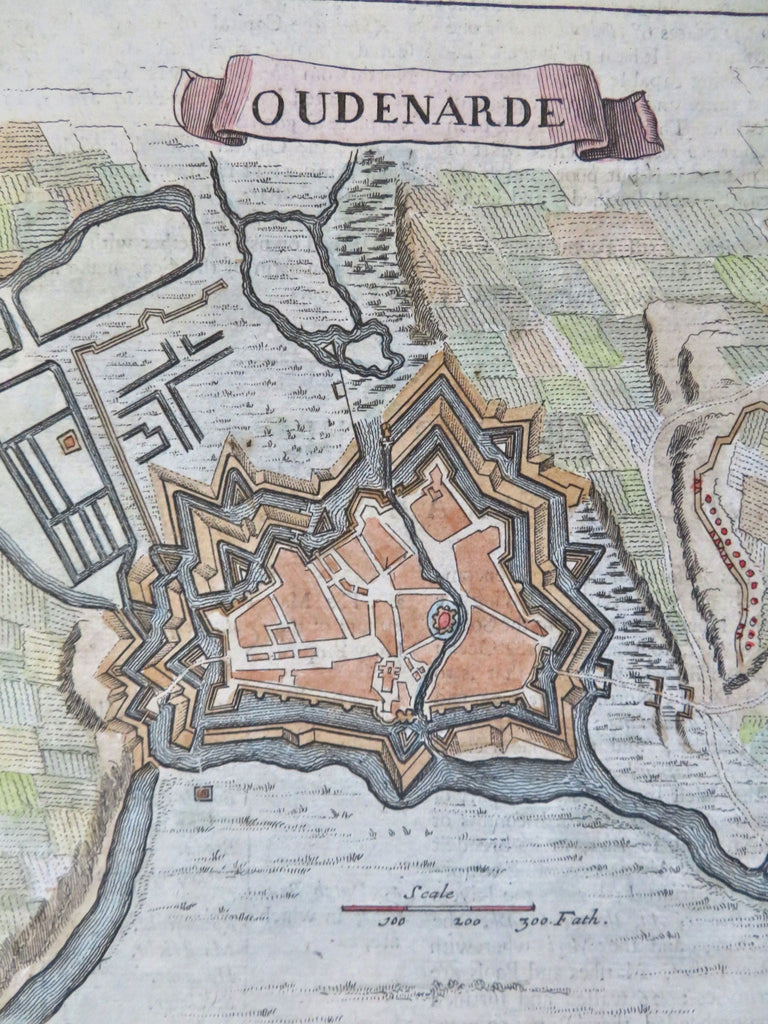 Oudenaarde Flanders Belgium City Plan Fortifications c. 1710 hand color plan map