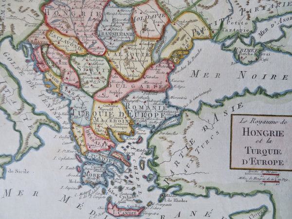 Ottoman Empire Kingdom of Hungary Serbia Greece Albania c. 1780 hand color map