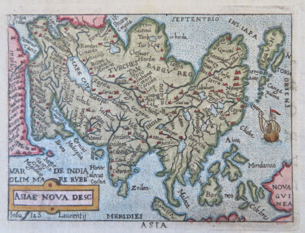 Asia Continent India Arabia China Japan c. 1655 Ortelius rare miniature map