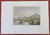 Cyprus island Harbor View fishing Boat 1850 fine hand colored engraved print