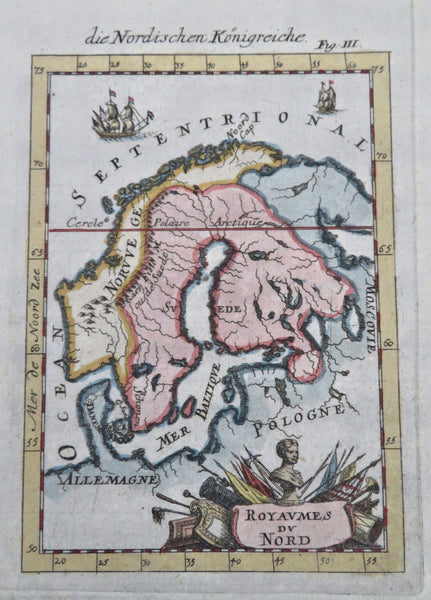 Scandinavia Sweden Denmark Finland Norway 1719 Mallet decorative map
