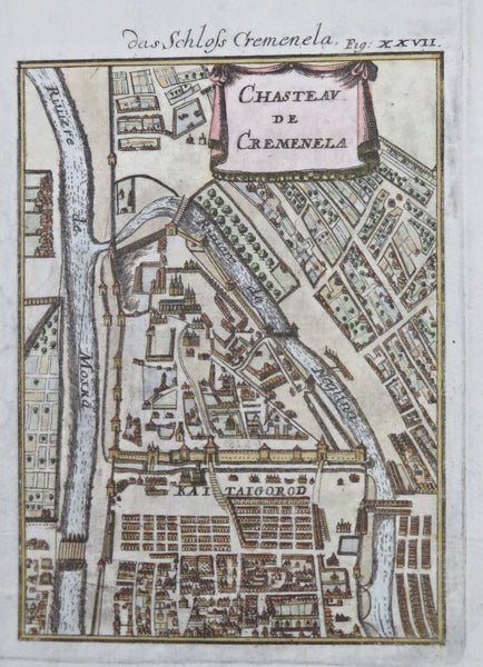 Moscow Detailed City Plan Kremlin Castle Peter the Great 1719 Mallet map