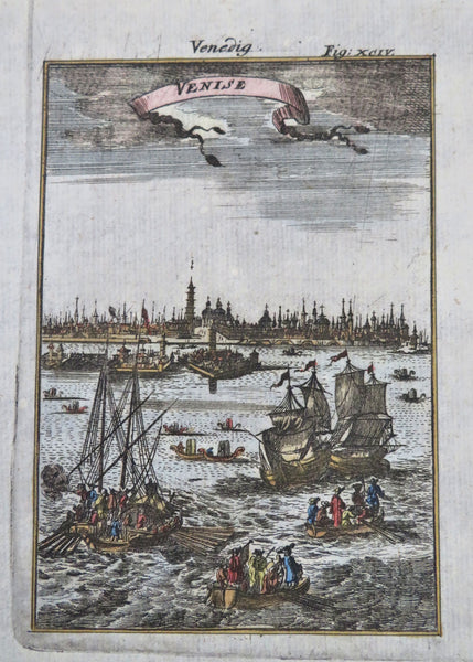 Venice Italy City View Harbor Scene Sailing Ships 1719 Mallet lovely small print