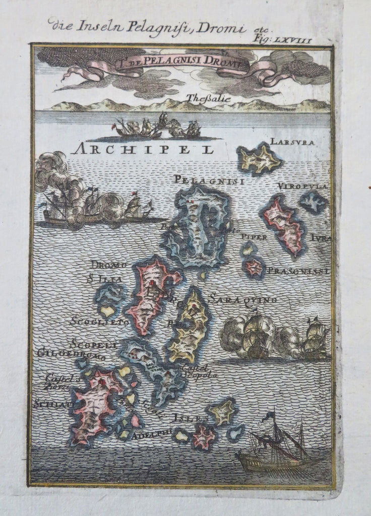 Greece Saraquino Pelagnisi Dromo Greek Islands Naval Battle 1685 hand color map