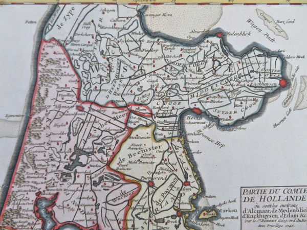 Holland Netherlands Hoorn Edam Alkmaar 1748 Vaugondy engraved map