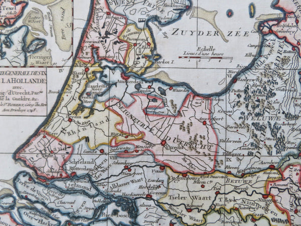 Holland Netherlands Amsterdam Low Countries 1748 Vaugondy nice hand colored map