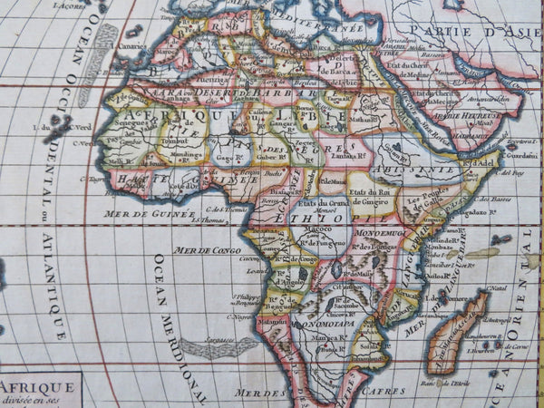 Africa continent 1748 Vaugondy miniature engraved map w/ lovely hand color