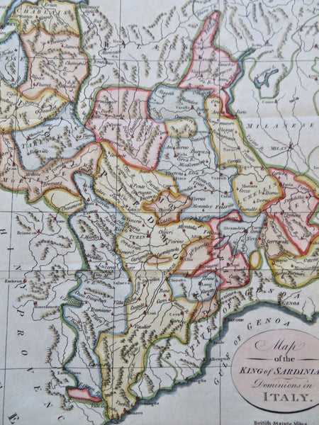 Italy Kingdom of Sardinia Savoy Genoa Milan Turin 1795 Neele nice hand color map