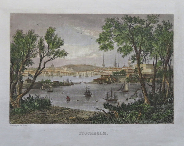 Stockholm Sweden Landscape City View 1844 Rouargue fine hand colored print