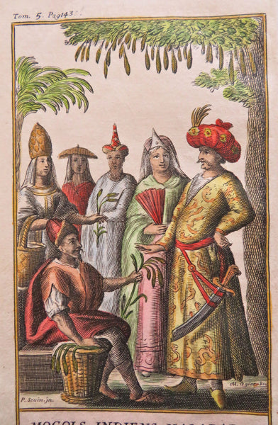 India Mughal Noble Fashion Men & Women 1705 engraved ethnic view costume print