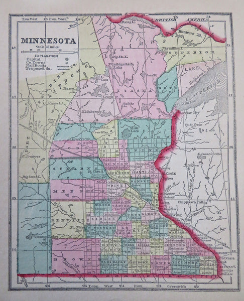 Minnesota Pre-Statehood Minneapolis St. Paul 1857 Morse miniature hc state map