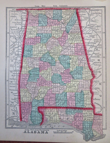 Alabama Mobile Montgomery Birmingham Huntsville 1857 Morse miniature state map