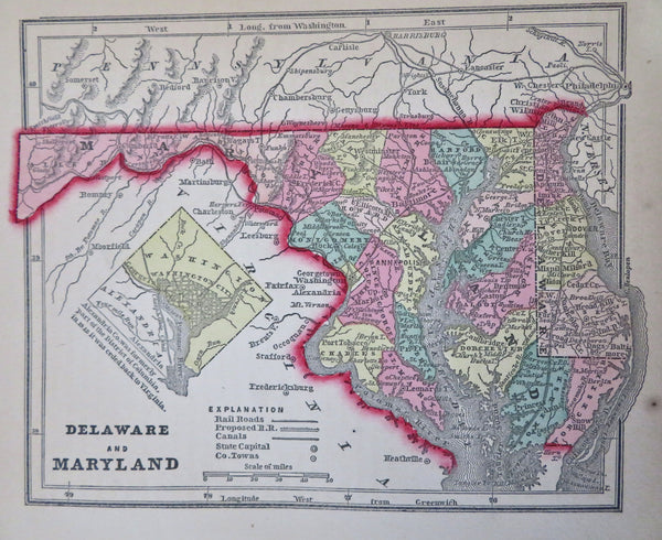 Maryland Washington D.C. Delaware Baltimore 1857 Morse miniature state map